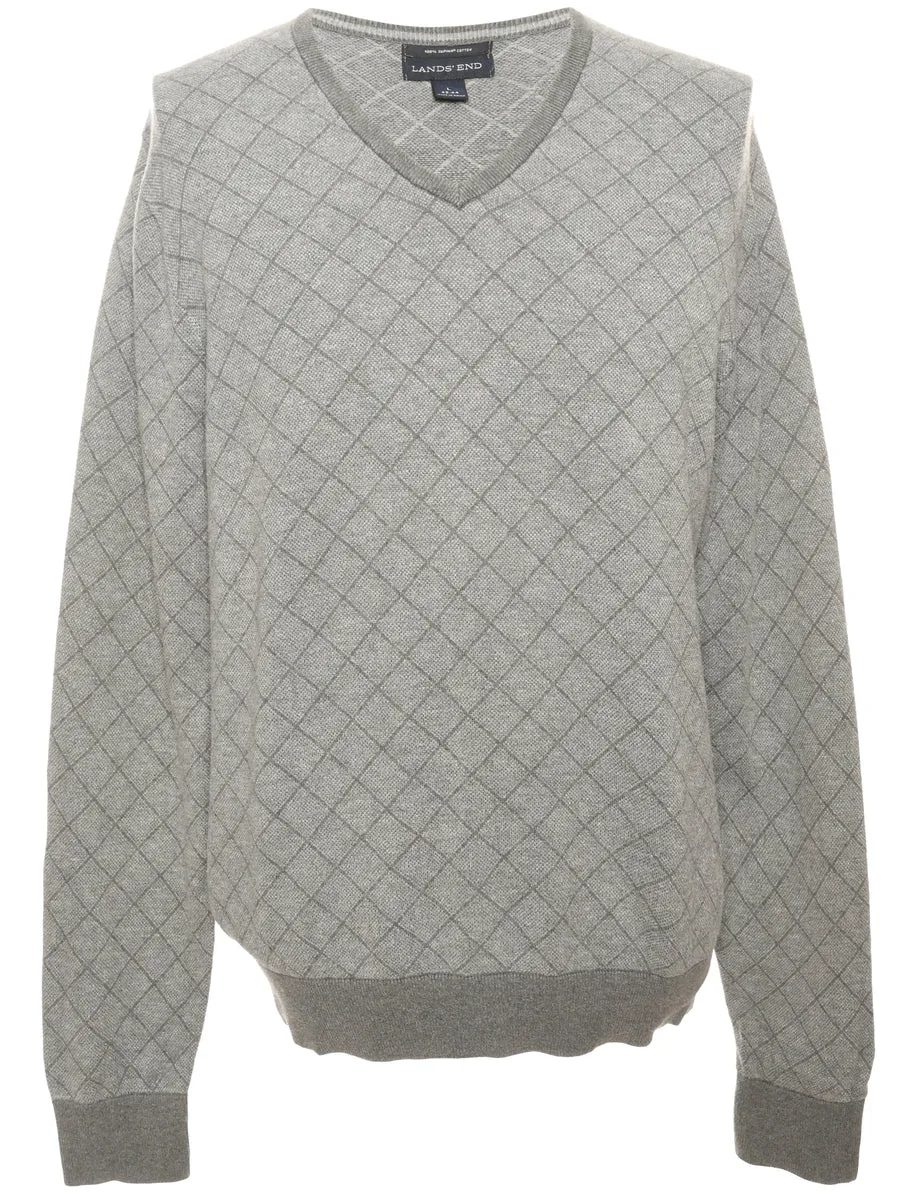 Land's End Patterend Grey Jumper - L