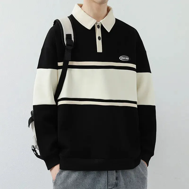 Lapel Street Striped High-end sweatshirt