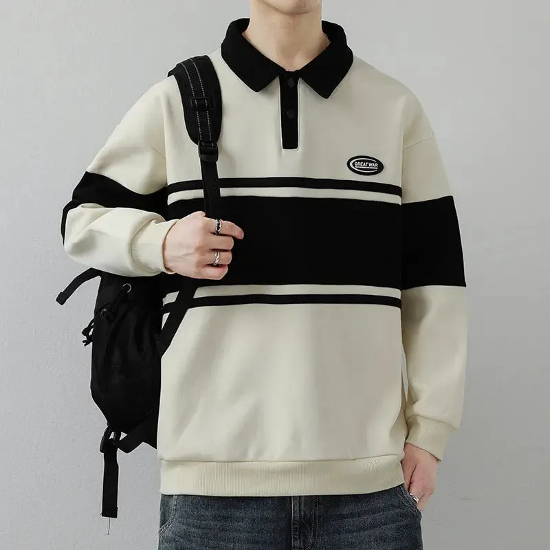 Lapel Street Striped High-end sweatshirt