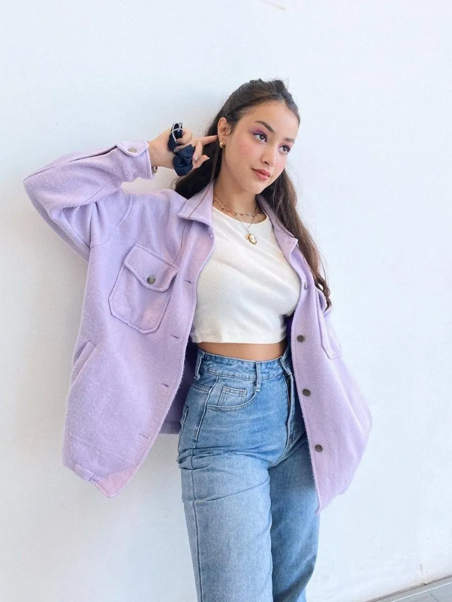 Leah Plain Classic Thick Shacket In Lilac