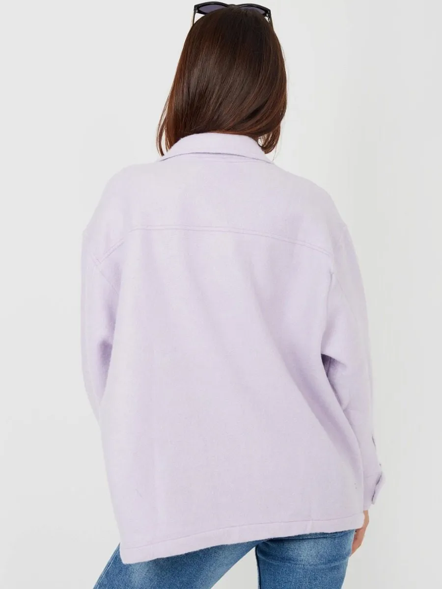 Leah Plain Classic Thick Shacket In Lilac