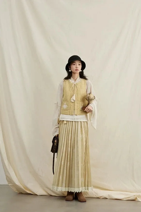 Lemon Croissant 柠檬可颂 Modernized Song Ming Wrap Skirt & Yuanling Bijia Vest Set