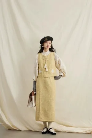 Lemon Croissant 柠檬可颂 Modernized Song Ming Wrap Skirt & Yuanling Bijia Vest Set