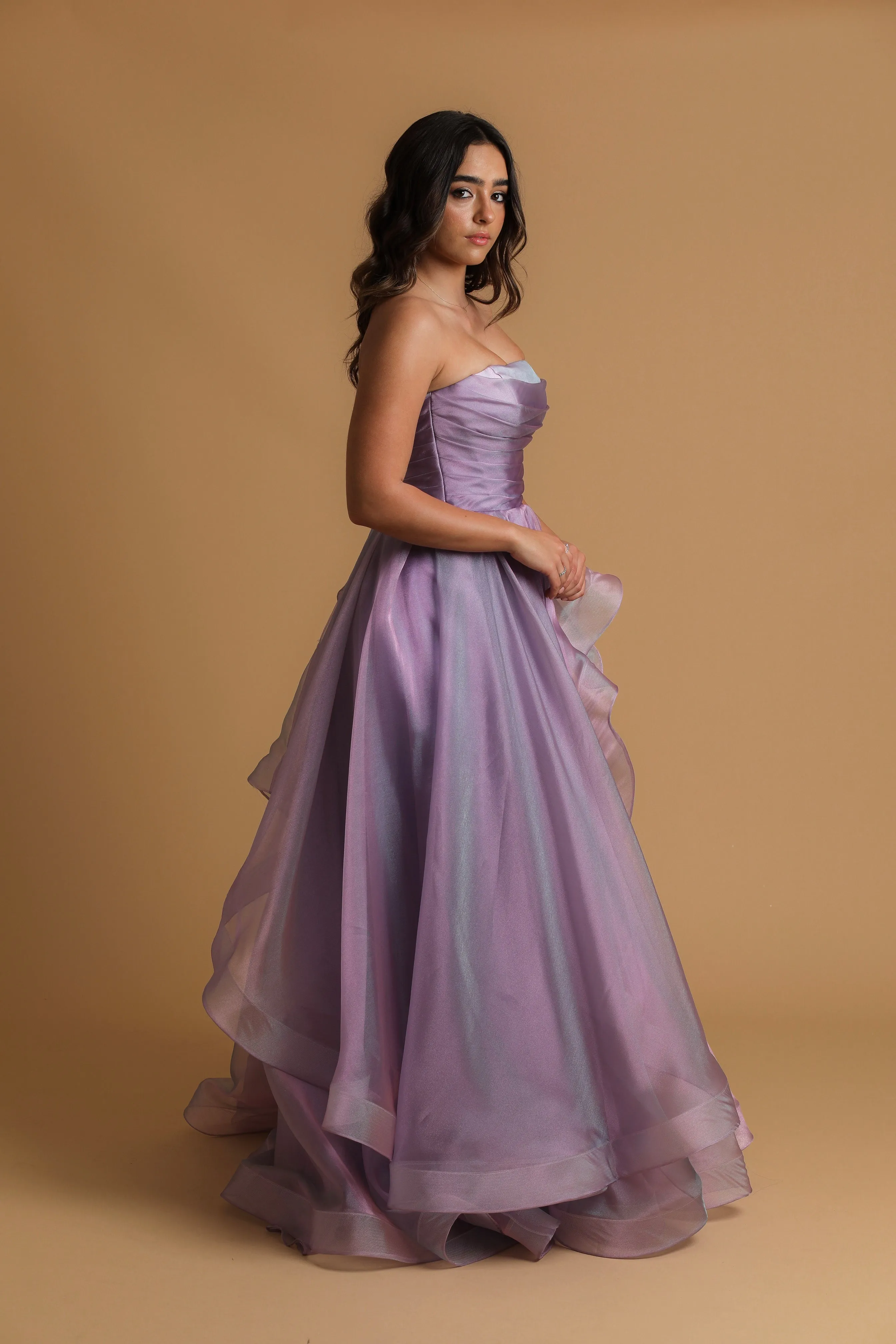 Lilac organza ruffle dress