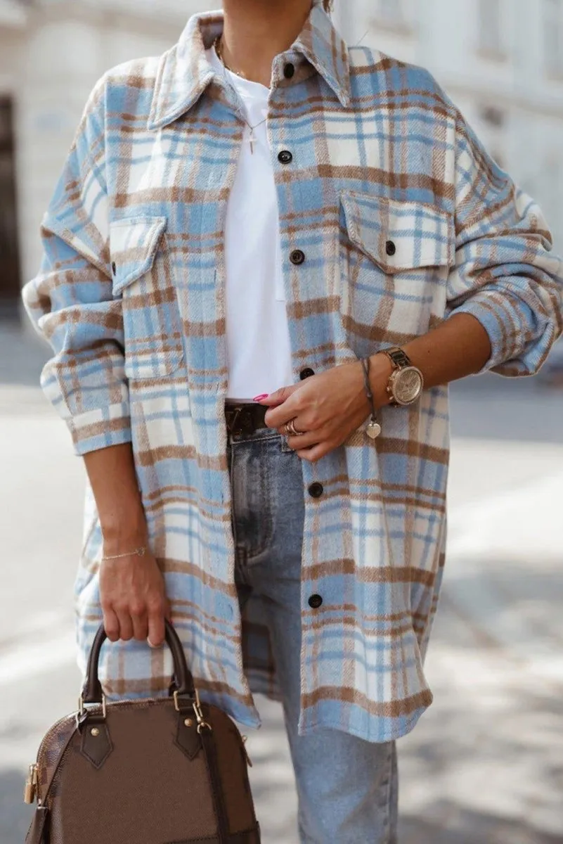 Long Plaid Casual Shacket