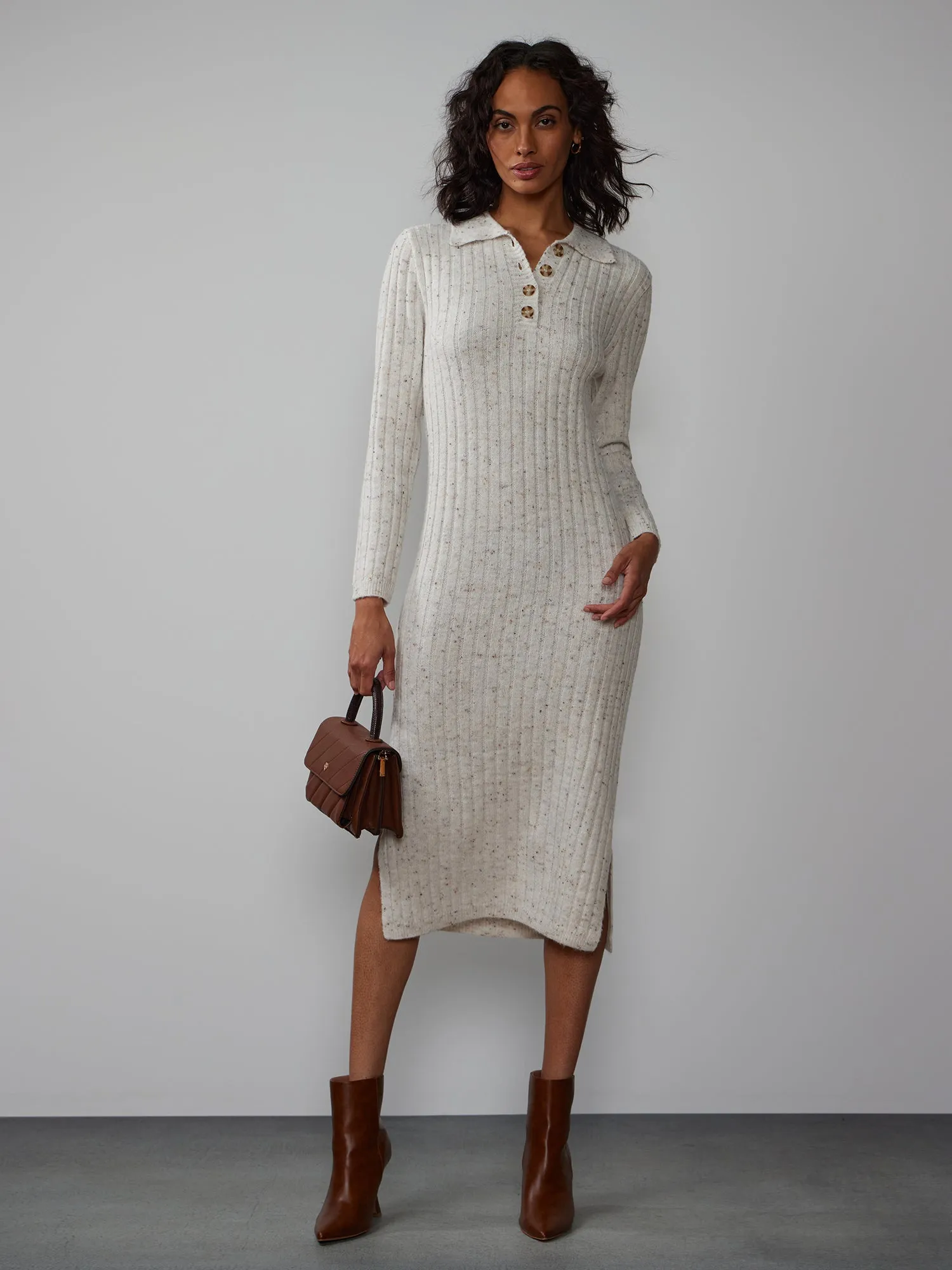 Long Sleeve Collared Polo Sweater Dress