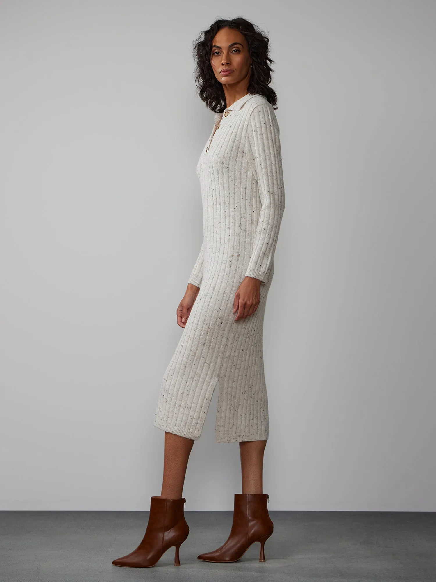 Long Sleeve Collared Polo Sweater Dress