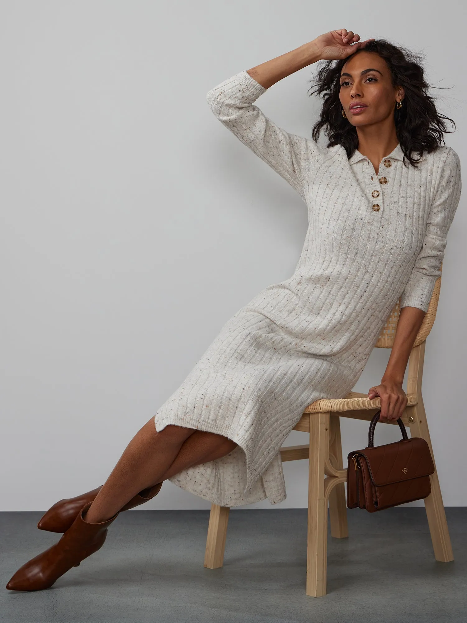 Long Sleeve Collared Polo Sweater Dress