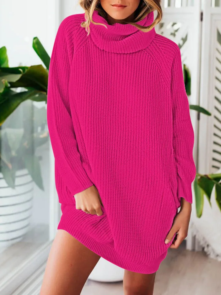 Long Sleeve Pullover Sweater Dress Brown