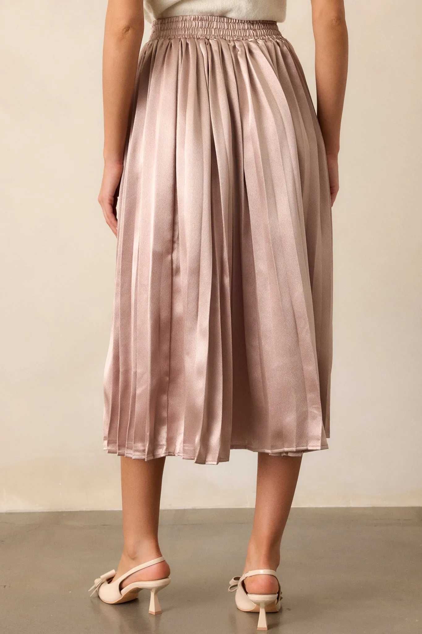 Lost In The Stars Rose Gold Pleated Midi Skirt