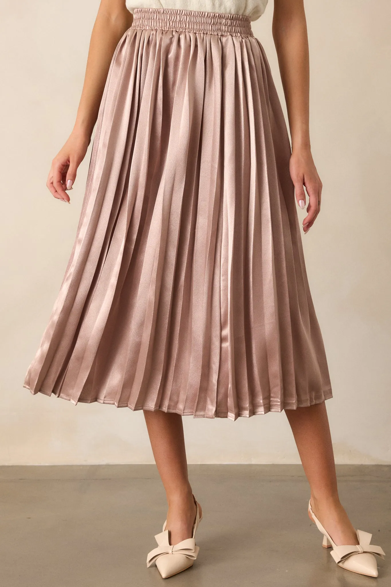 Lost In The Stars Rose Gold Pleated Midi Skirt