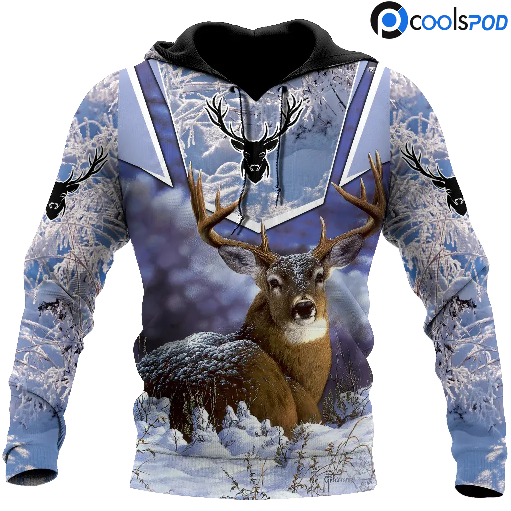 Love Deer Winter Hoodie, 3D All Over Print Deer On Hoodie For Men, Hunting Lover Gift