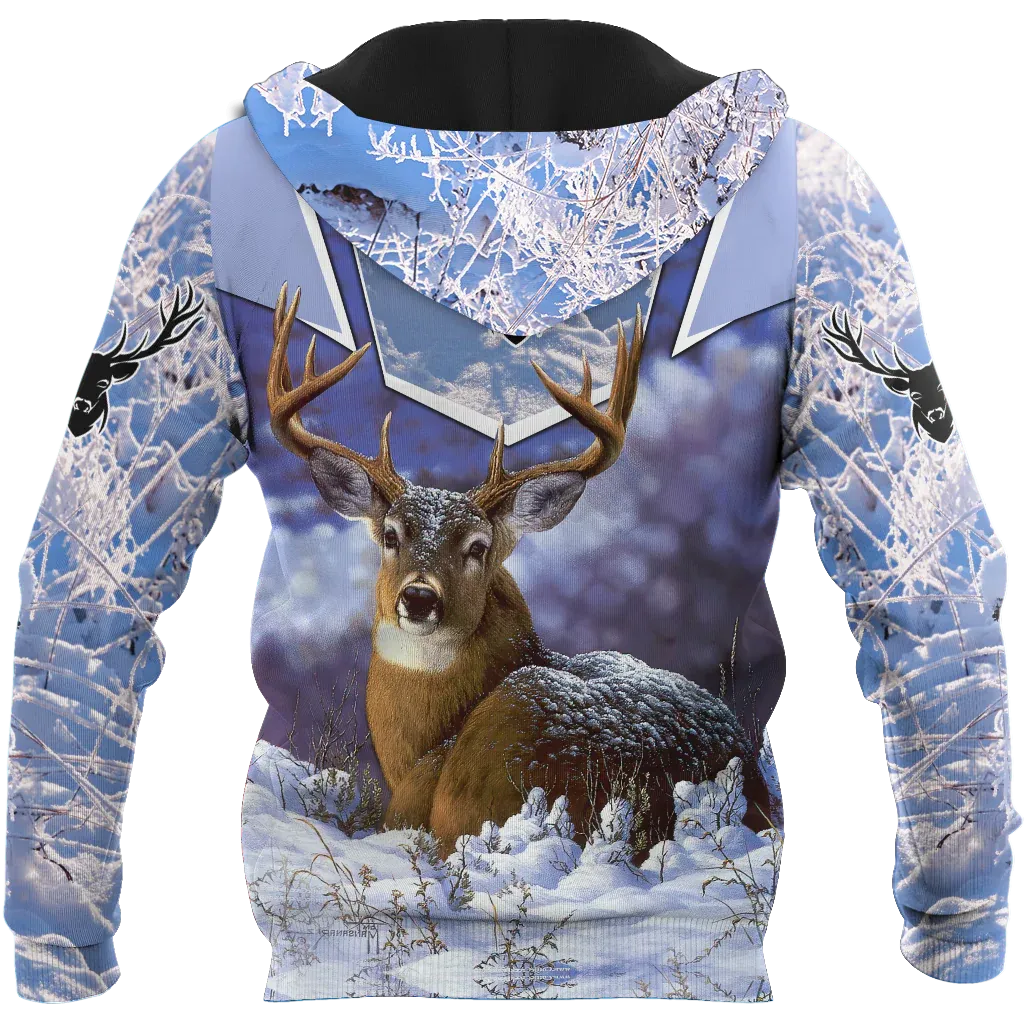 Love Deer Winter Hoodie, 3D All Over Print Deer On Hoodie For Men, Hunting Lover Gift