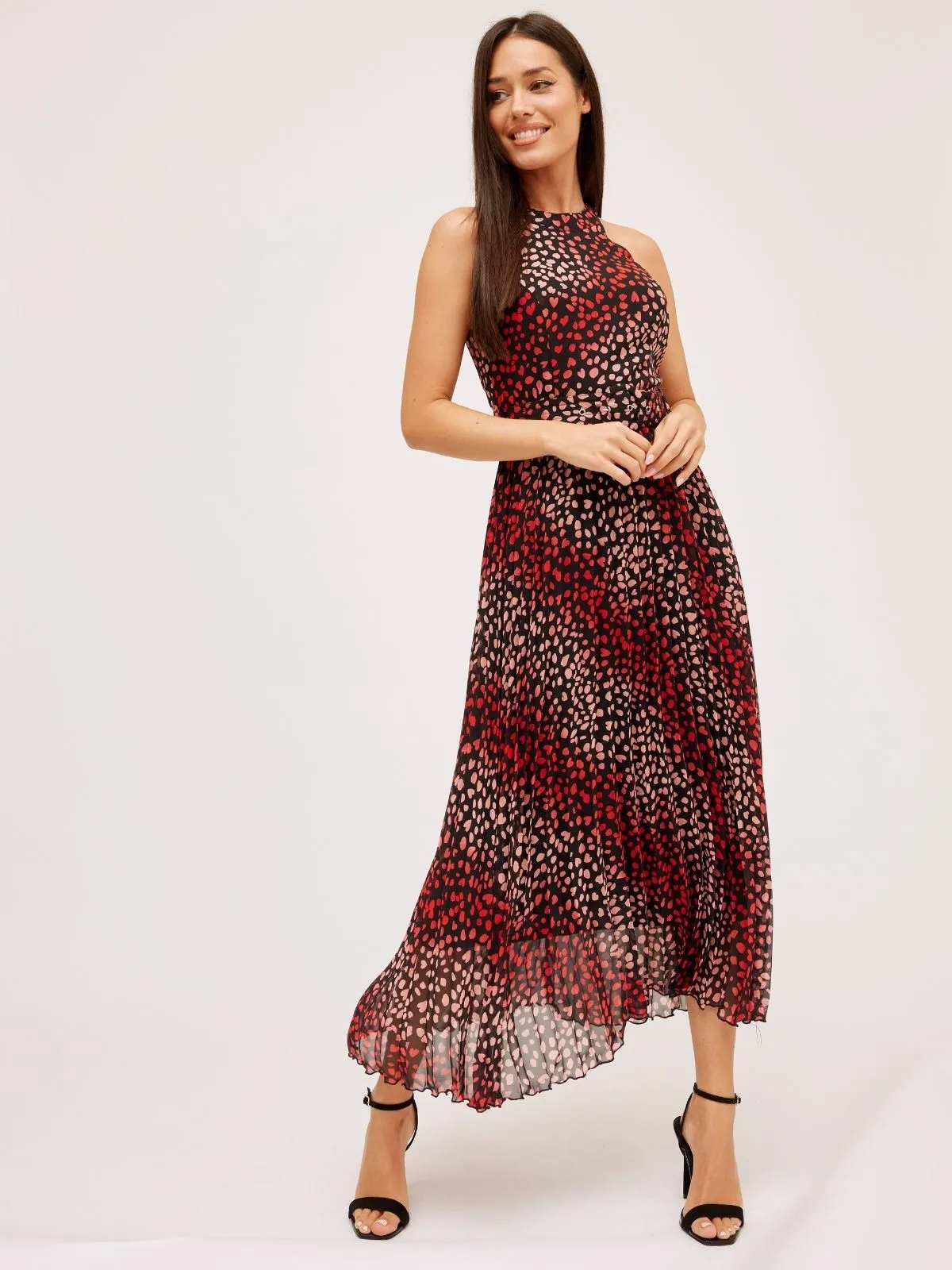 Luisa Belted Pleated Maxi Dress / Multi Black Heart