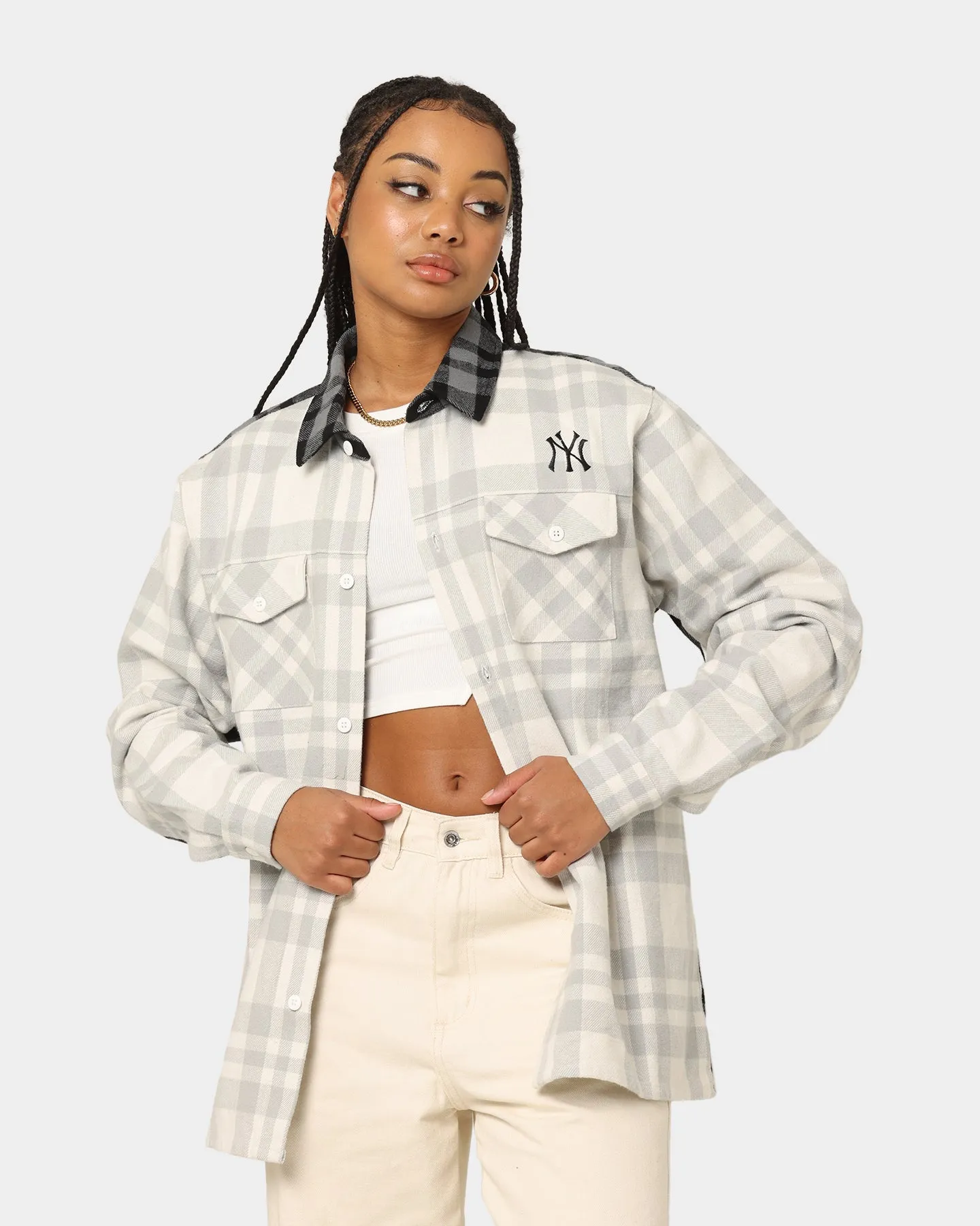 Majestic Athletic Women's New York Yankees Split Check Shacket Optic White