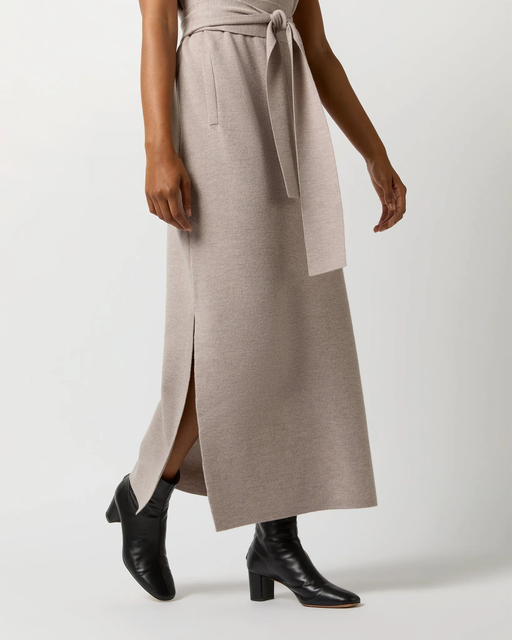 Maya Funnel-Neck Dress in Heather Stone Extra Fine Merino Wool