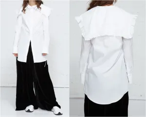 Mediavel Poplin Shirt / Dramatic Ruffled Cape Collar