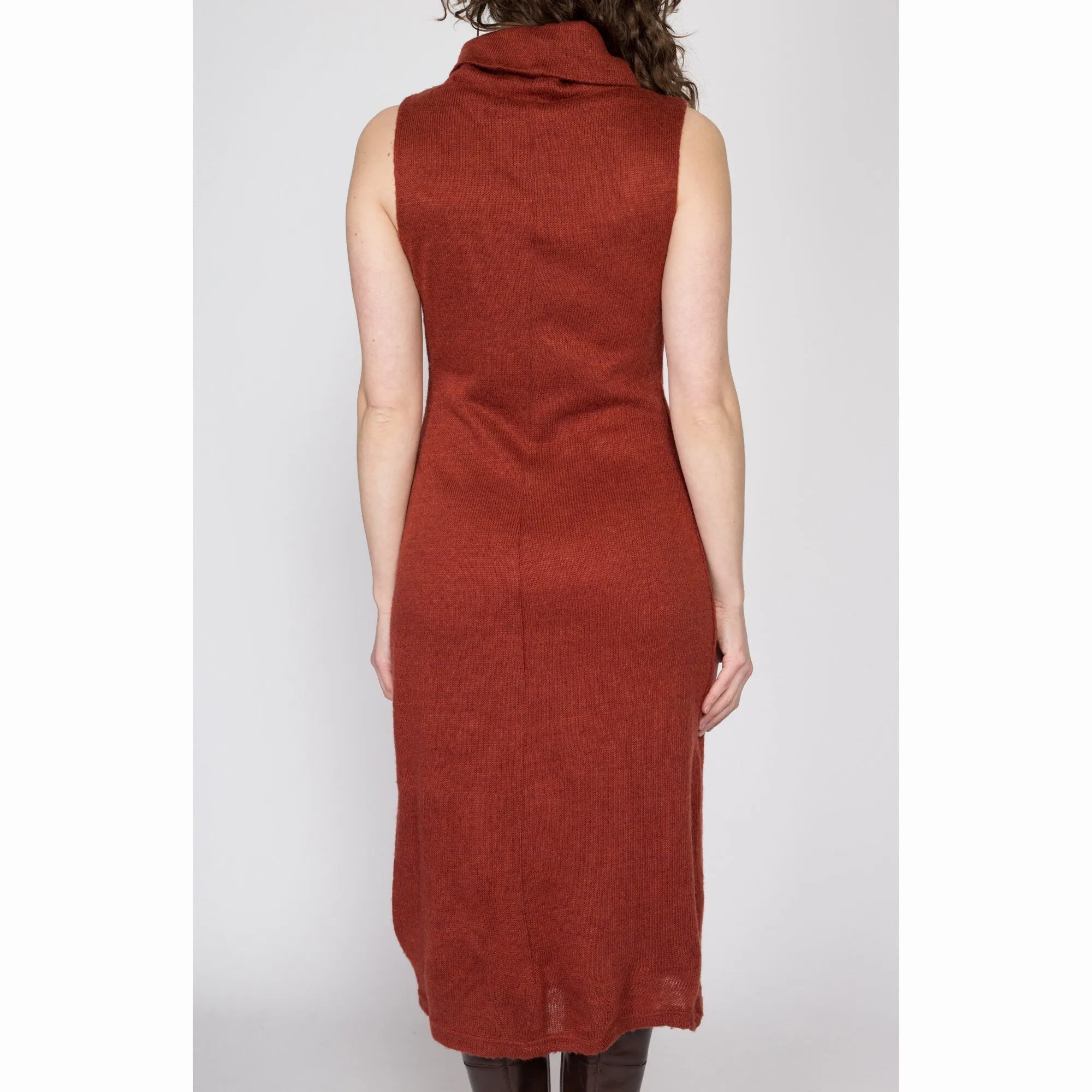 Medium 80s Burnt Orange Knit Turtleneck Sweater Dress