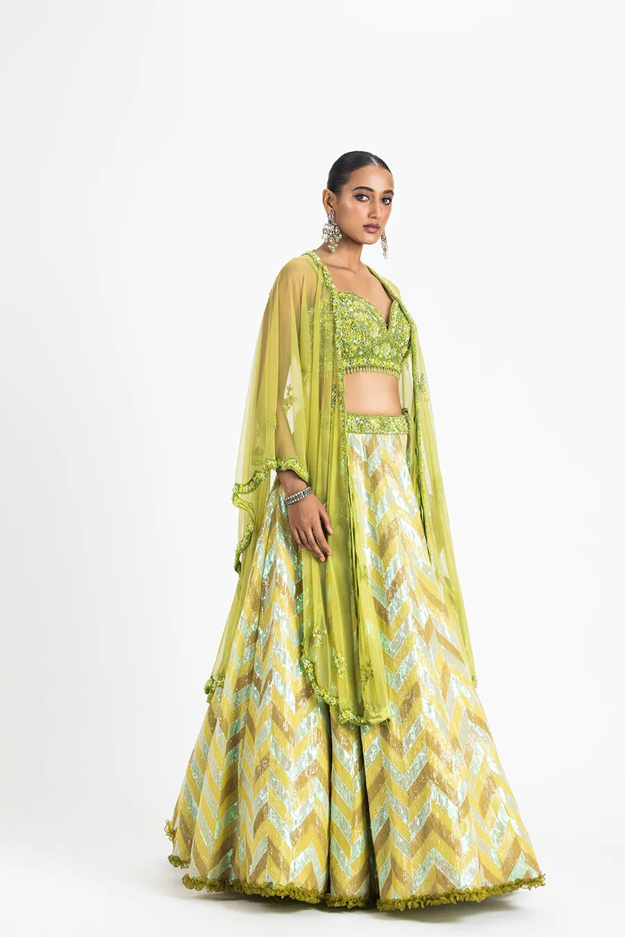 MEHNDI GREEN CAPE LEHENGA SET