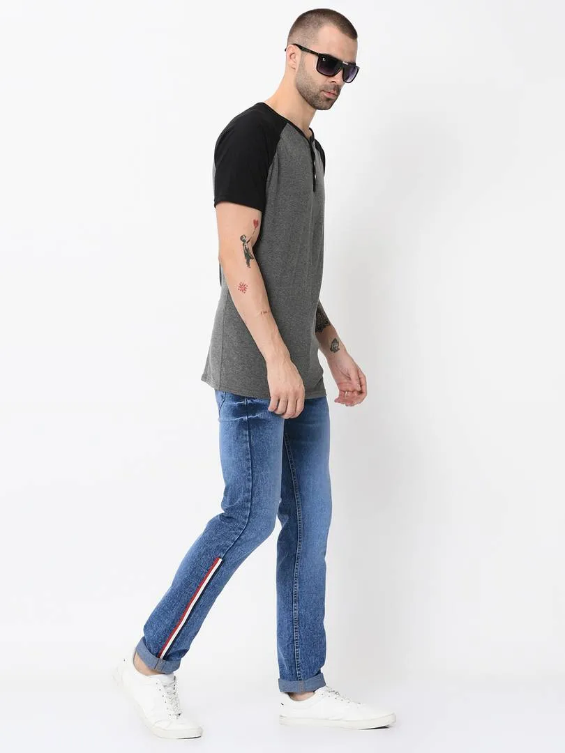 Men's Blue Denim Faded Slim Fit Low-Rise Jeans