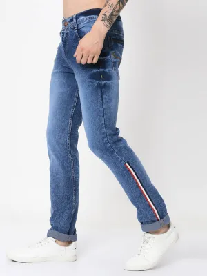 Men's Blue Denim Faded Slim Fit Low-Rise Jeans