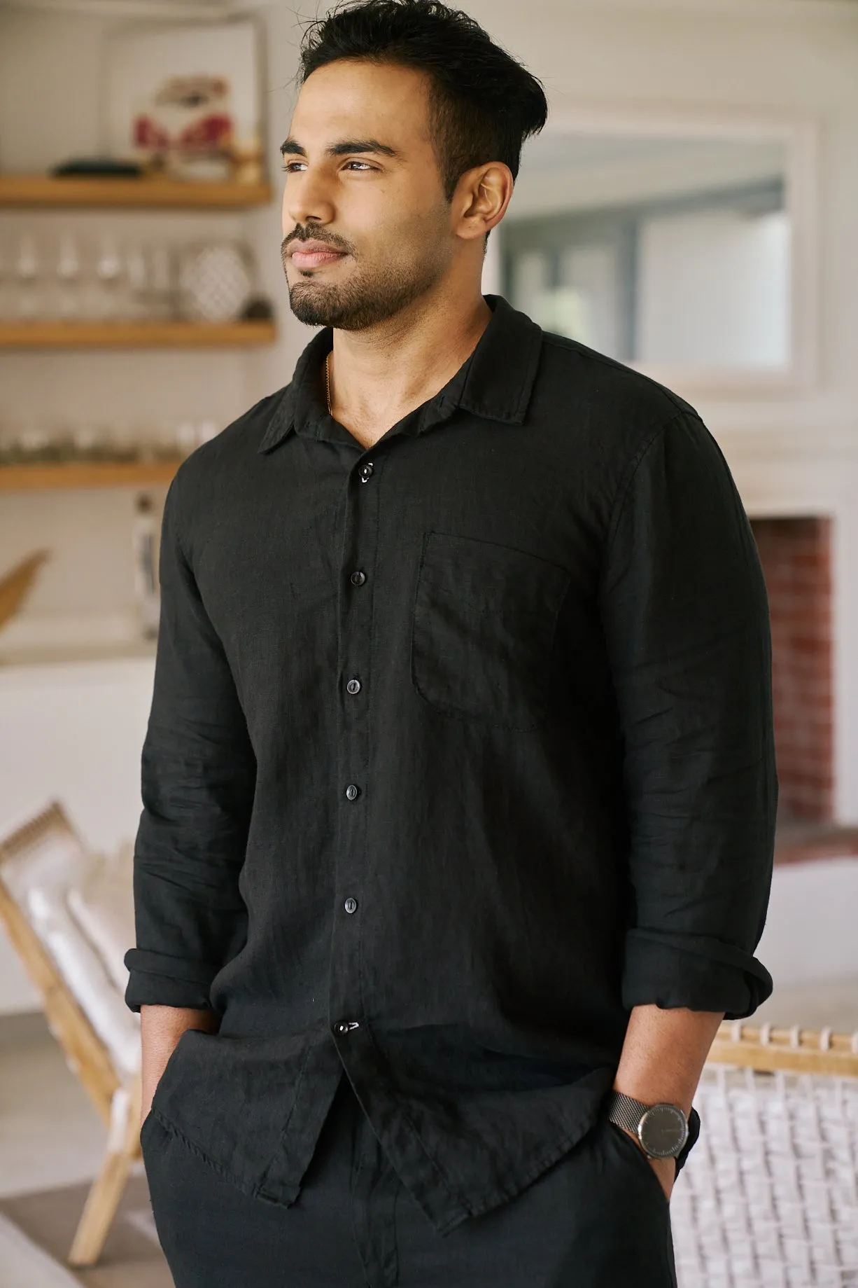 Mens Linen Shirt | Black