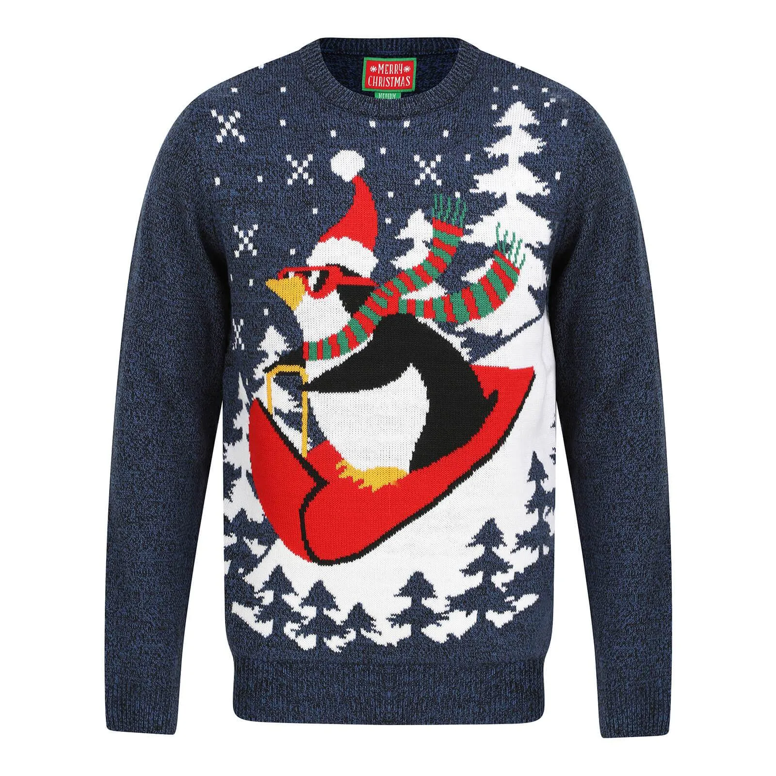 Mens Penguin Christmas Jumper With Red Sledge