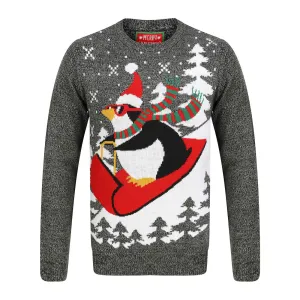 Mens Penguin Christmas Jumper With Red Sledge