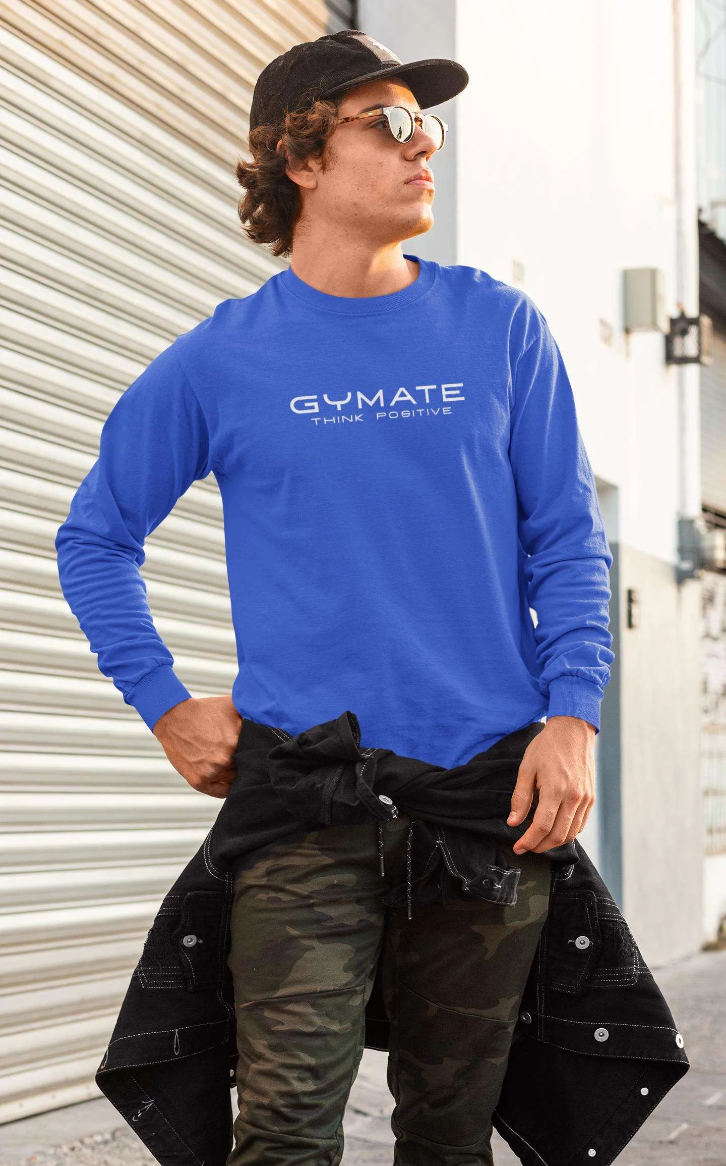 Mens Sweatshirt Original Gymate Logo Think Positive