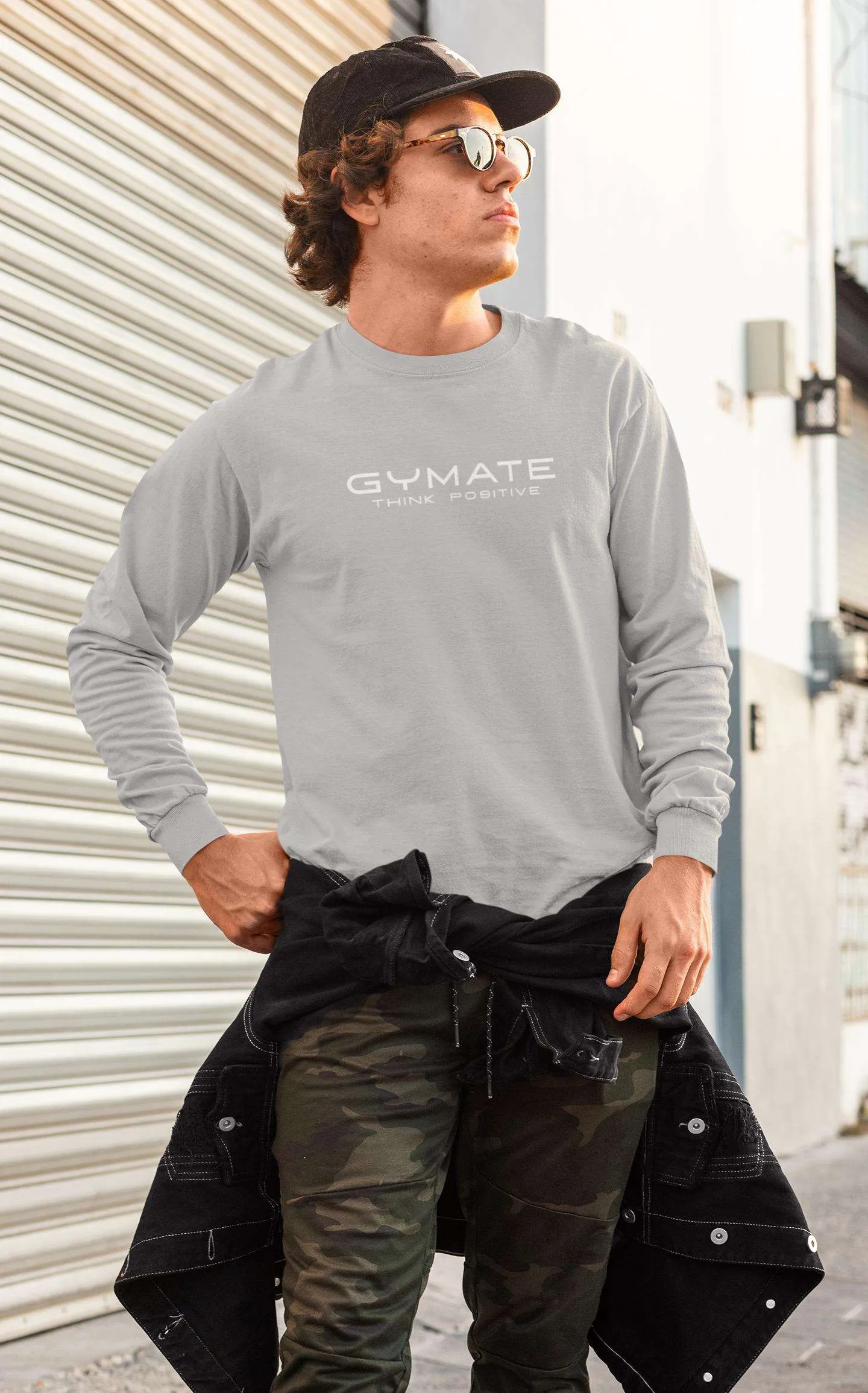 Mens Sweatshirt Original Gymate Logo Think Positive