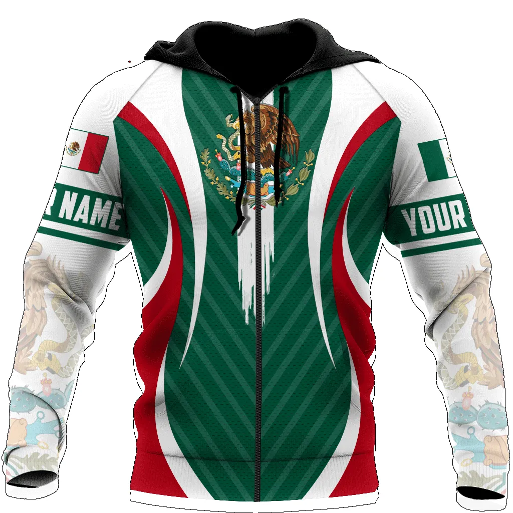 Mexico Flag Custom Name 3D All Over Printed Sweatshirt Zip Hoodie Shirts, Christmas Mexico Gift