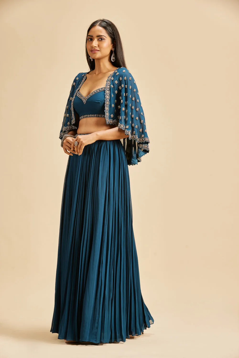 Midnight Blue Pleated Lehenga