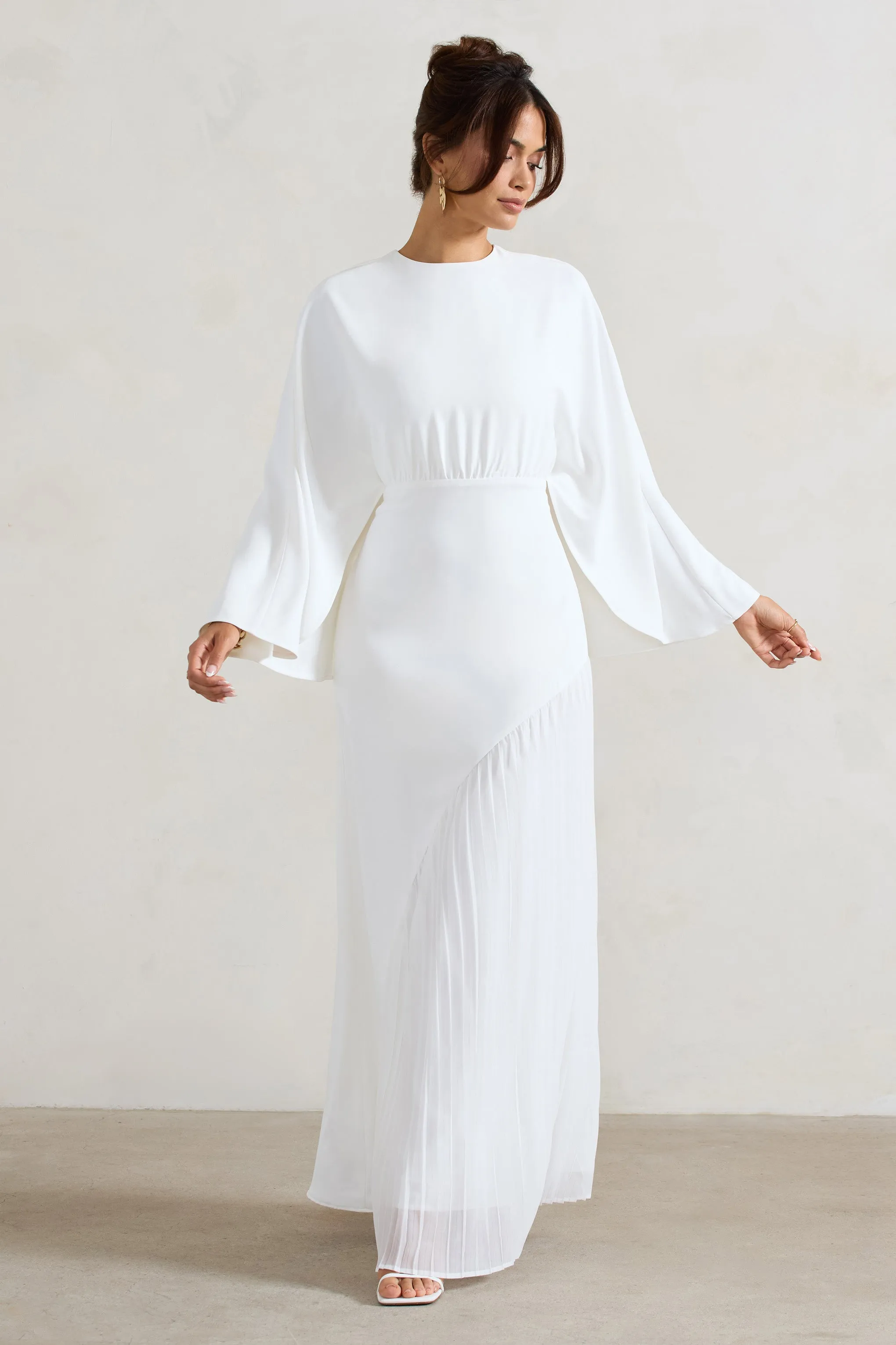 Milly | White Cape Maxi Dress With Asymmetric Chiffon Hem