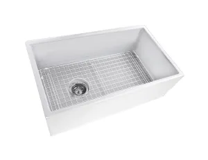 Nantucket sinks FCFS3018W-OSD 30 inch white fireclay farmhouse sink offset drain