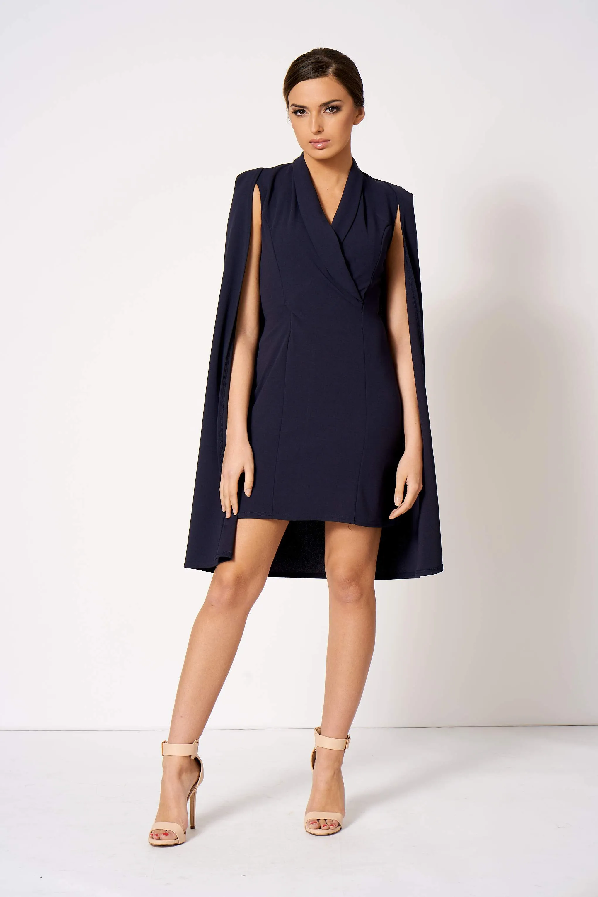 Navy Blue Cape Blazer Dress