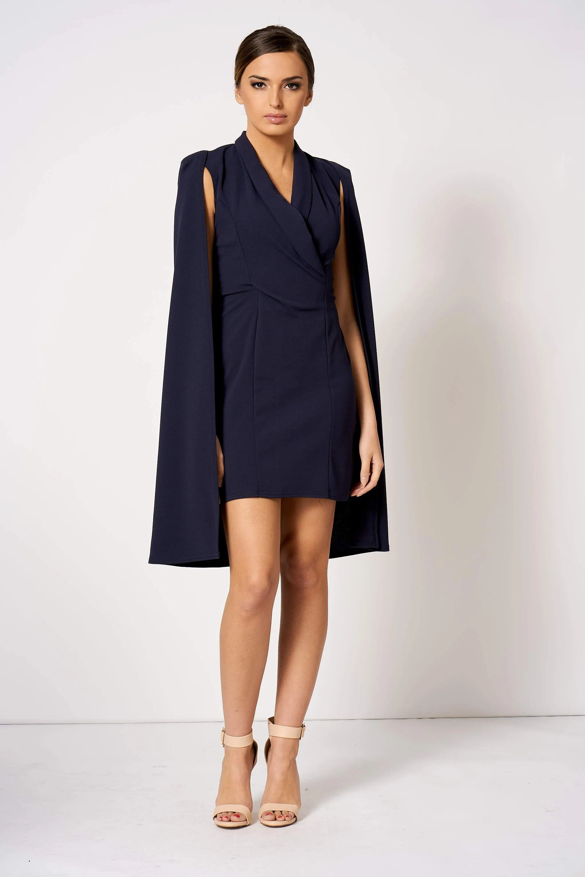 Navy Blue Cape Blazer Dress