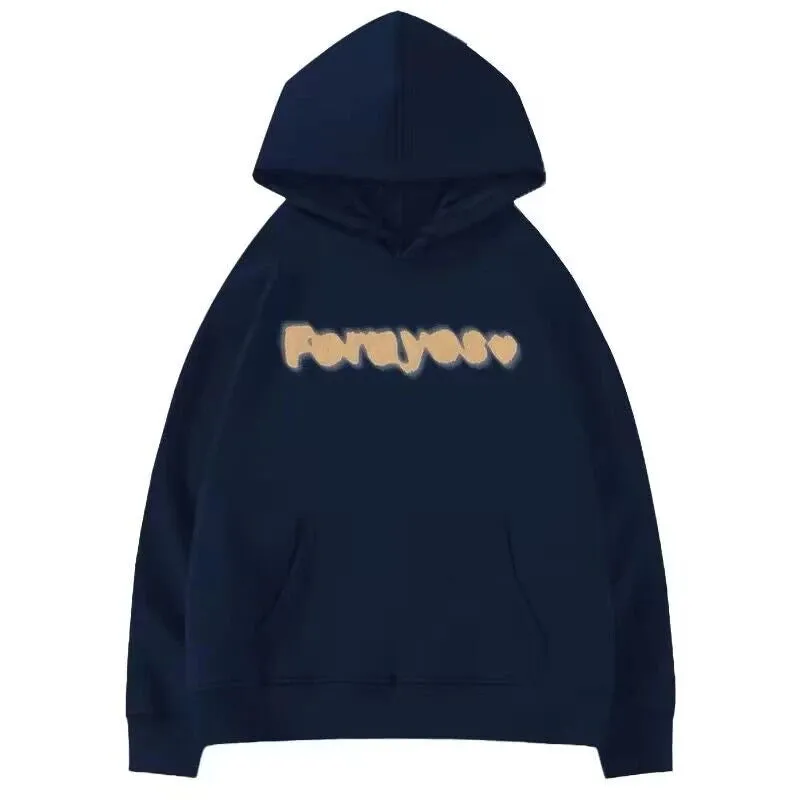 Navy Blue Chicly Hooded Drawstring Loose Female Hoodies Fashion Letter Printing Pocket Basic Simple Casual Women Hoodies