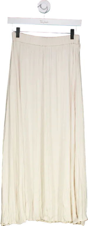 New Look Cream Satin Crinkle Pleated Skirt UK 8