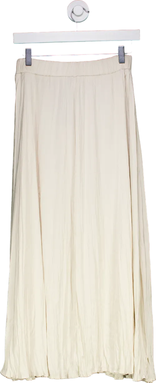 New Look Cream Satin Crinkle Pleated Skirt UK 8