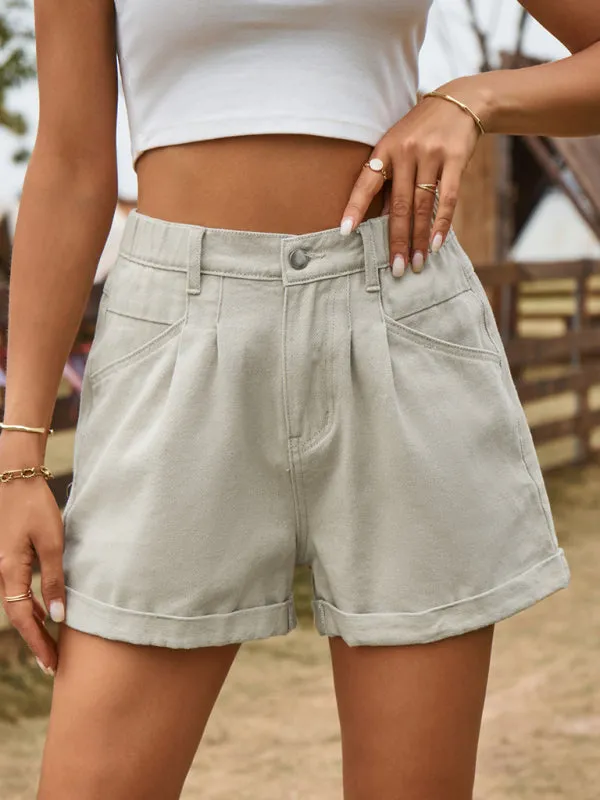 New summer all-match elastic waist design denim shorts casual pants