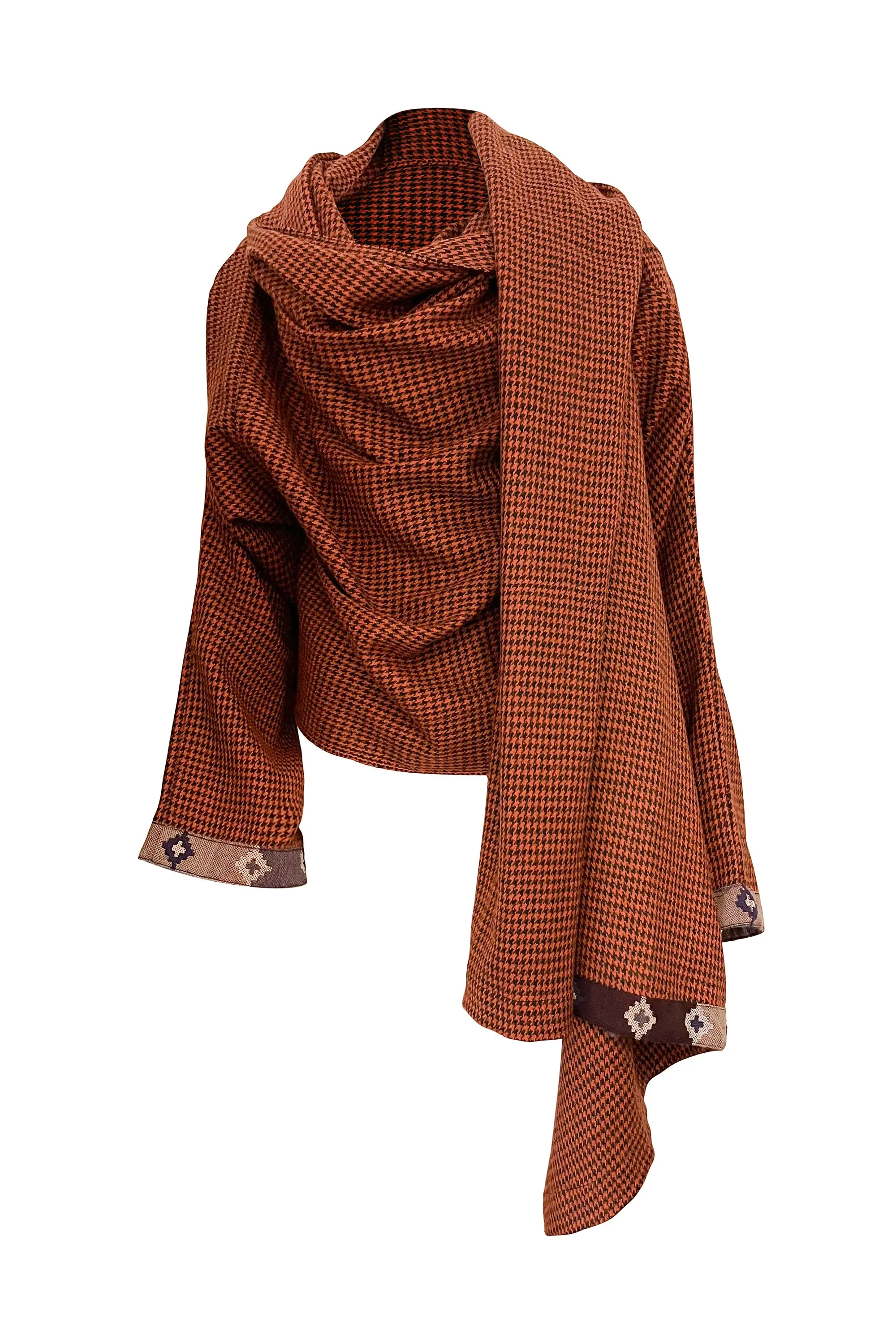 NEW! Wool Cape Coat Cocoon Rust Black