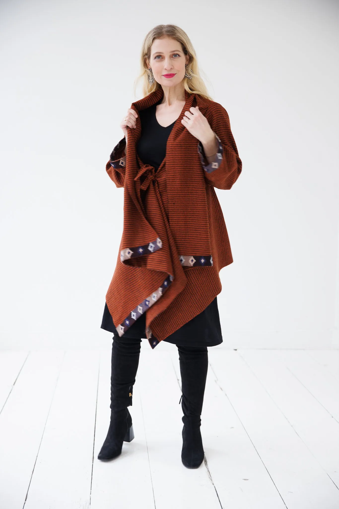 NEW! Wool Cape Coat Cocoon Rust Black