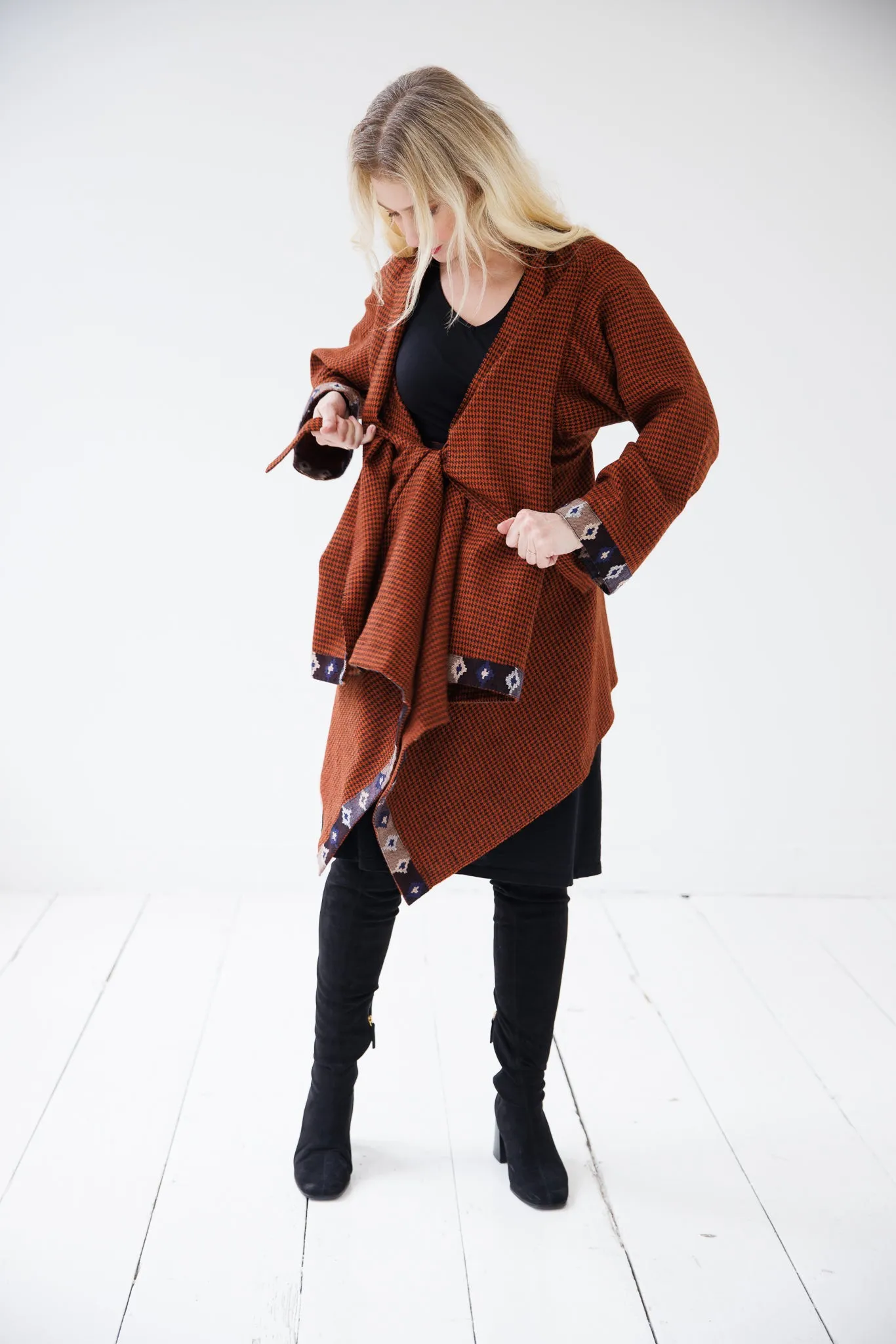 NEW! Wool Cape Coat Cocoon Rust Black