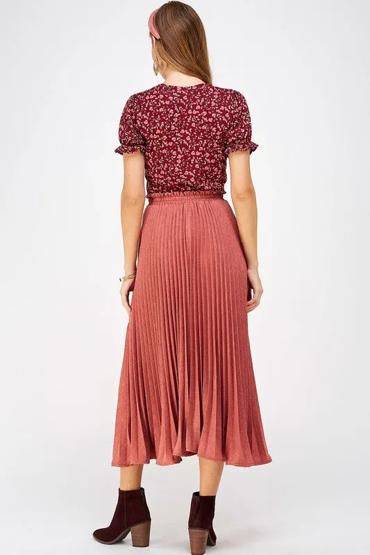 Nora Pleated Skirt in Brick