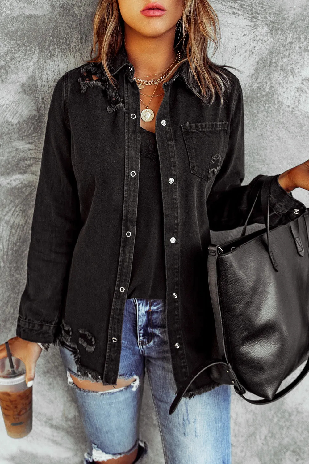 Nothing Is Better Distressed Snap Down Denim Jacket