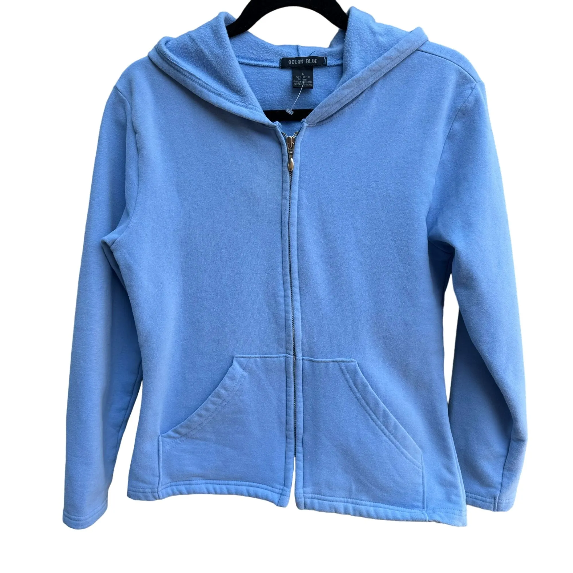 Ocean Blue Women's Light Blue Full Zip Front Long Sleeve Fleece Hoodie - Large