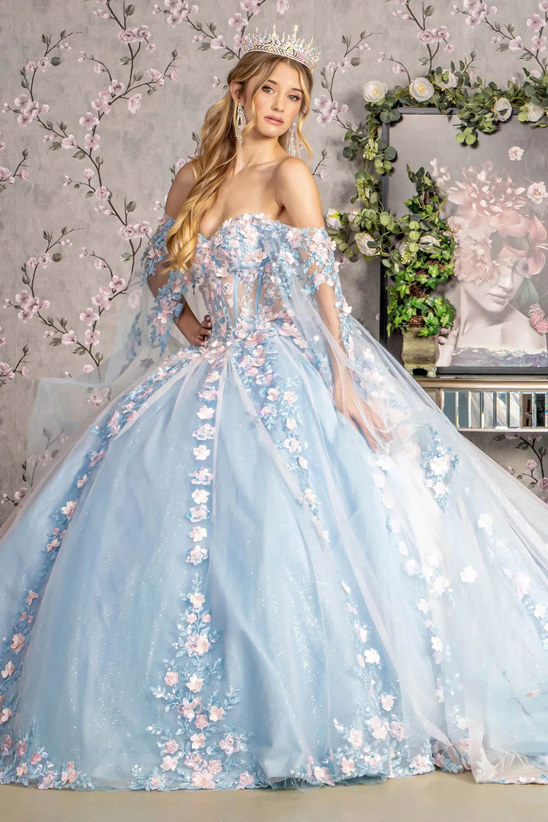 Off Shoulder Cape Sleeve Ball Gown by GLS Gloria GL3468