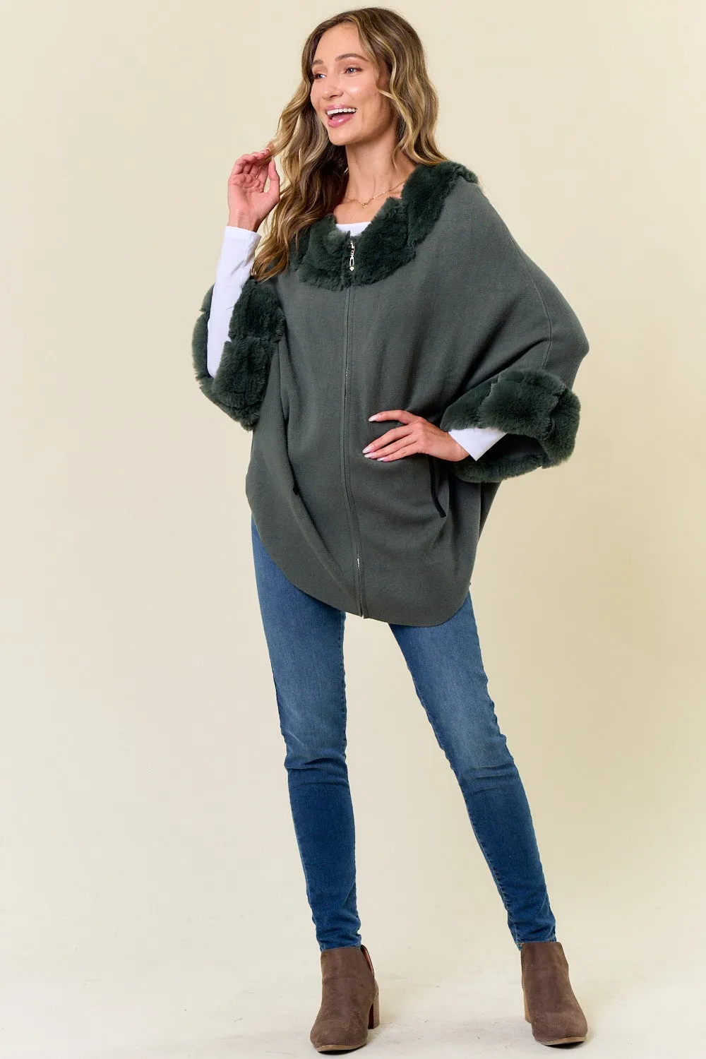 Olive Zip-Front Cape