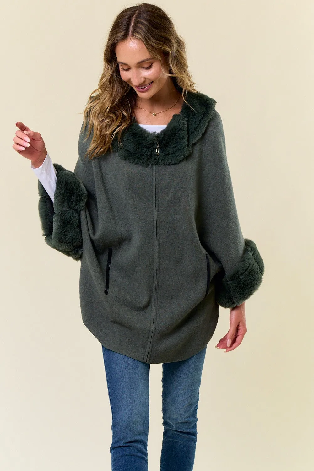 Olive Zip-Front Cape