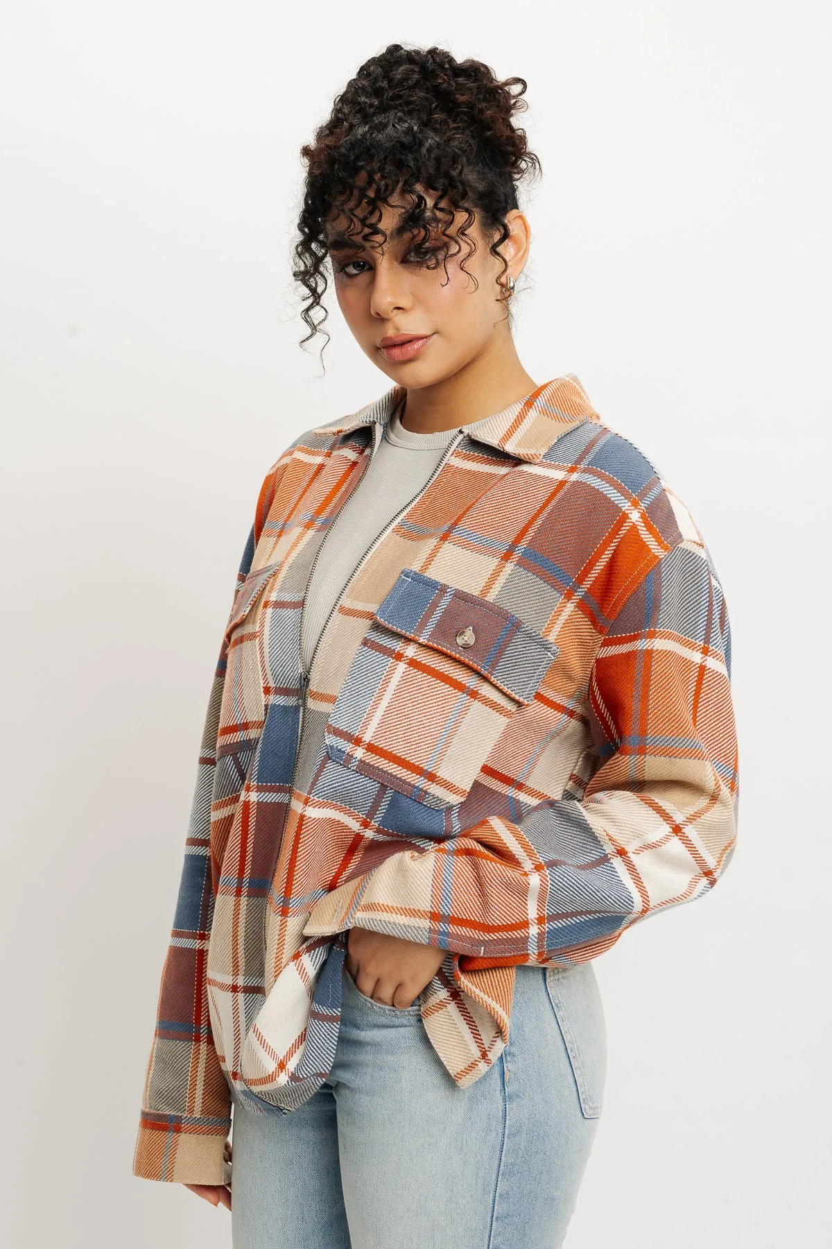 Orange Checks Women's Shacket